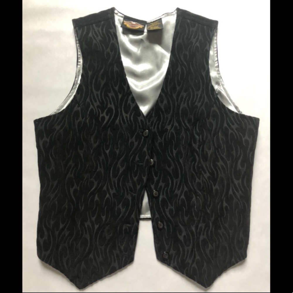 Harley Davidson Women’s Small Vest Black/Silver Flames Detail
